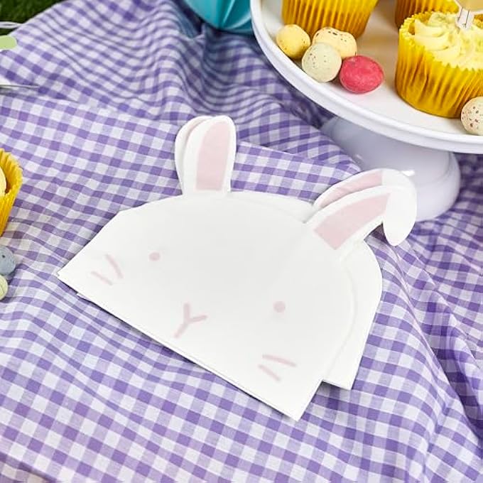 20 EASTER BUNNY PAPER NAPKINS, RABBIT BIRTHDAY PARTY NAPKINS, EASTER PARTYWARE, GIRLS 1ST BIRTHDAY PARTY NAPKINS, EASTER EGG HUNT PARTY - Image 2